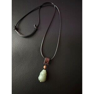 Natural Jade Pi Xiu Pendant Necklace – Blue Celadon Jade with Leather bail